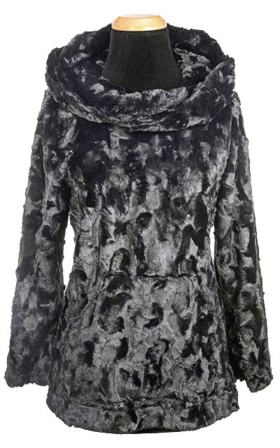 Hooded Lounger Tunic Cuddly Faux Fur in Black | Handmade in Seattle WA USA | Pandemonium Millinery