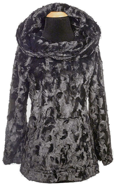Hooded Lounger Tunic Cuddly Faux Fur in Black | Handmade in Seattle WA USA | Pandemonium Millinery