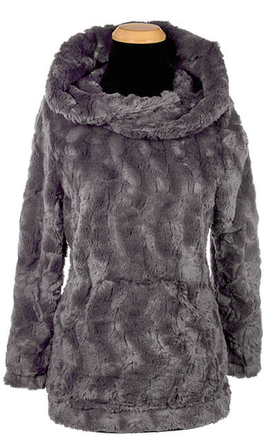 Hooded Lounger Tunic Cuddly Faux Fur in Gray | Handmade in Seattle WA USA | Pandemonium Millinery