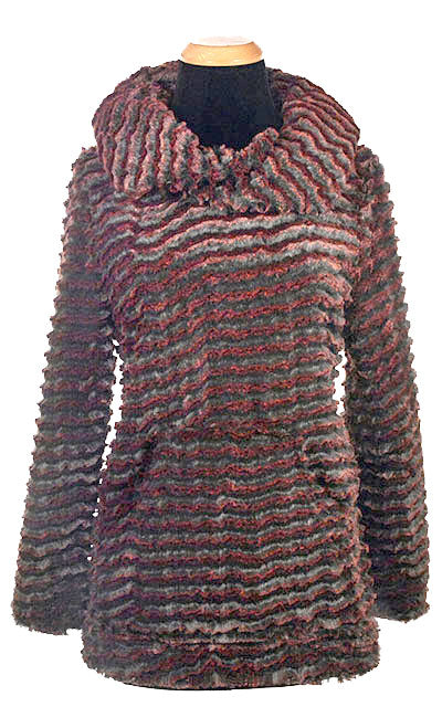 Hooded Lounger Desert Sand Faux Fur in Crimson | Handmade in Seattle WA USA | Pandemonium Millinery