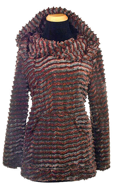 Hooded Lounger Desert Sand Faux Fur in Crimson | Handmade in Seattle WA USA | Pandemonium Millinery