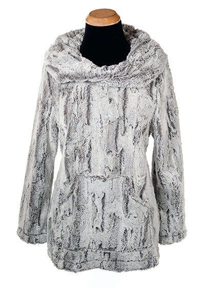 Hooded Lounger in Luxury Faux Fur in Khaki with hood up handmade by Pandemonium Millinery