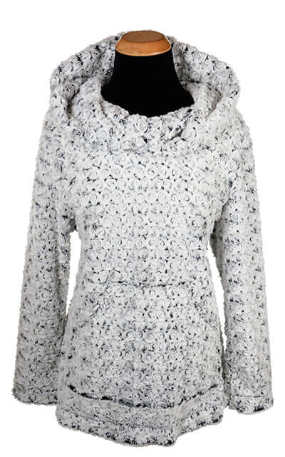 Hooded Lounger Tunic in Rosebud Faux Fur in Black | Handmade in Seattle WA USA | Pandemonium Millinery