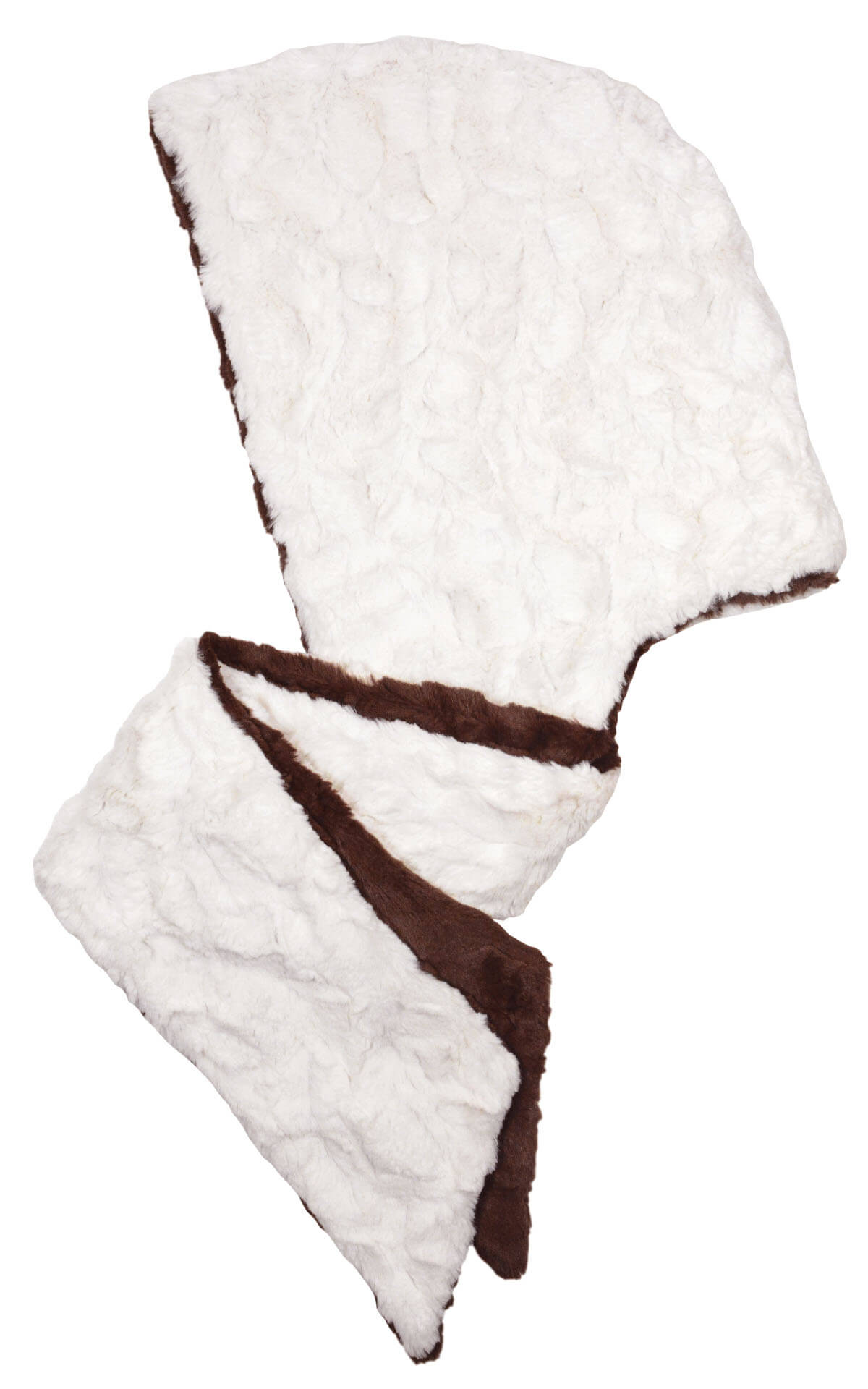 Hoody Scarf Cuddly Faux Fur in Ivory with Chocolate - made in Seattle, WA