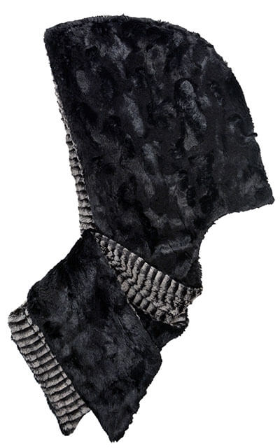 Hoody Scarf in 8mm in Black and White Faux Fur with Cuddly Fur in Black - Shown in reverse