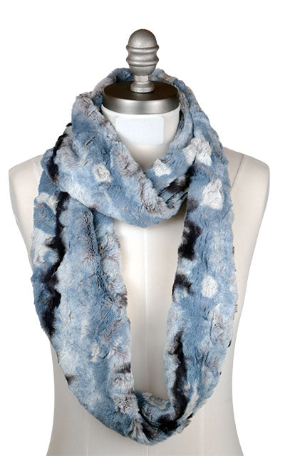 Infinity Scarf in Cascade Rainier Sky Faux Fur. Made by Pandemonium Seattle.