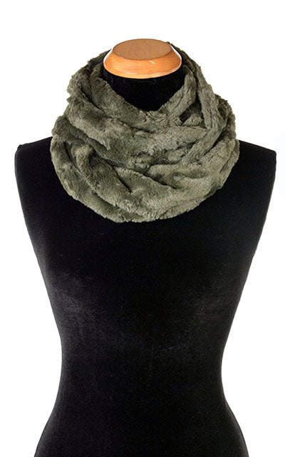 Infinity Scarf - Cuddly Faux Fur in Army Green - by Pandemonium Seattle