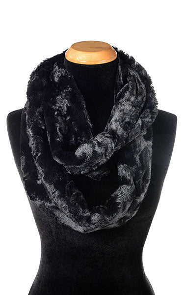 Infinity Scarf in Cuddly Faux Fur in Black by Pandemonium Seattle