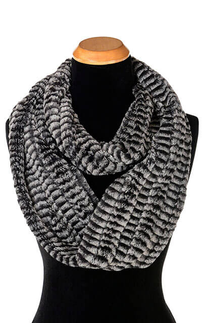 Infinity Scarf Luxury Faux Fur in 8mm Black and White by Pandemonium Millinery