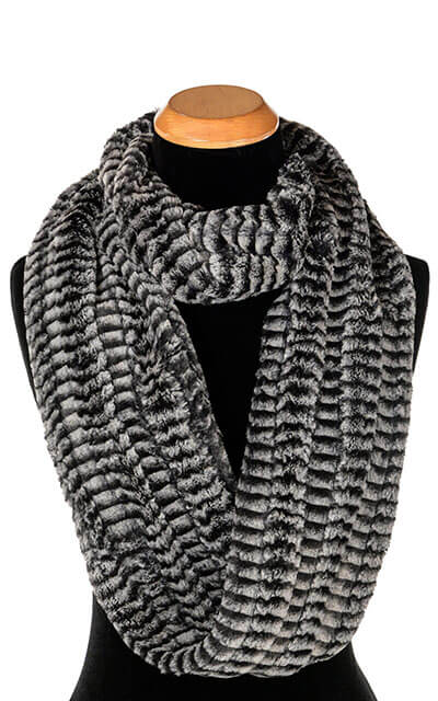 Infinity Scarf Luxury Faux Fur in 8mm Black and White by Pandemonium Millinery