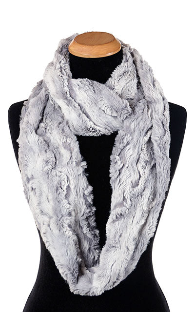 Men’s Infinity Loop Scarf | Winter river, ice blue with hits of periwinkle Faux Fur | Handmade in Seattle WA | Pandemonium Millinery