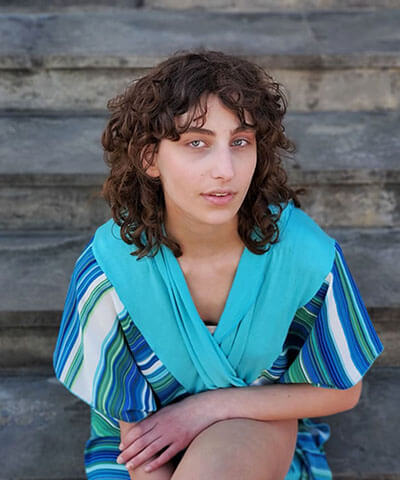 Women's Kaftan in Sea Breeze with Ocean in front of mountains | Handmade in Seattle WA | Pandemonium Millinery