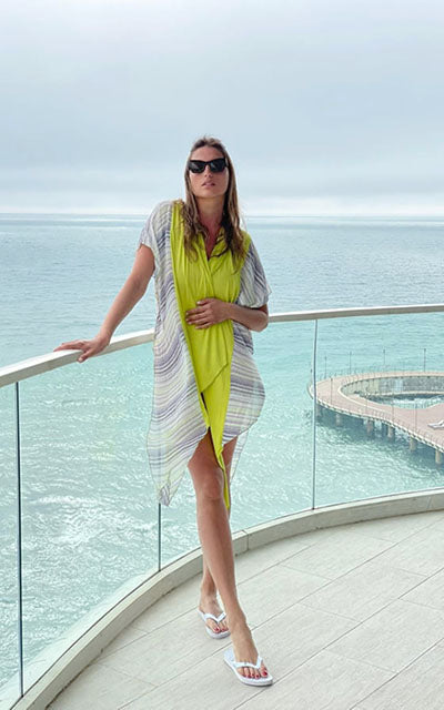 Women's Kaftan in Spring Linen with Martian Countryside Black Seaside | Handmade in Seattle WA | Pandemonium Millinery