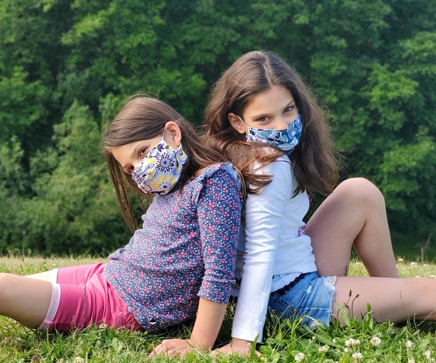 Pandemonium Millinery The Civvy Face Mask (Girl's Basic Pleated) Model Shot - Field Day in Pink