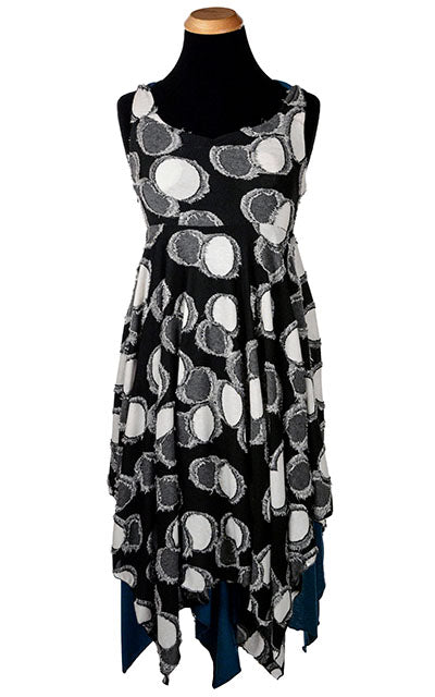 Lilium Dress in Super Nova Black Gray and White with Blue Moon Jersey Knit handmade in Seattle WA from Pandemonium Millinery USA