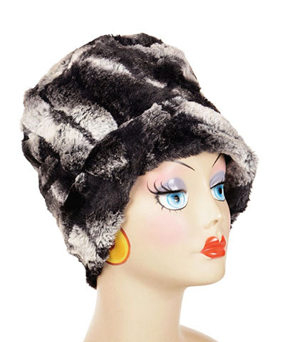 Lola Cloche Hat in Honey Badger Faux  Fur. Handmade in Seattle WA by Pandemonium Millinery. USA