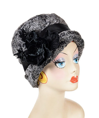 Women&#39;s Black Velvet Bouquet Pin on Lola Cloche Hat | Assembled in Seattle WA | Pandemonium Millinery