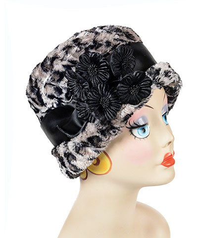 Women's Velvet Flower Brooch in Black with Satin Ribbon on Hat | Assembled in Seattle WA | Pandemonium Millinery