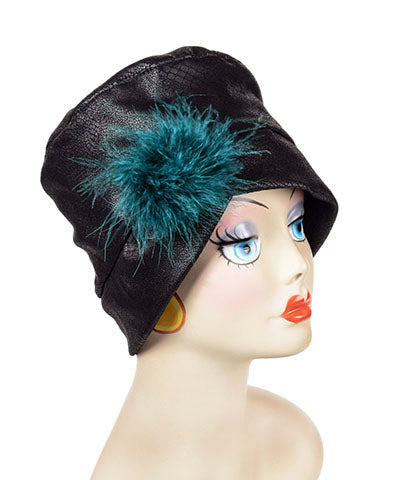 Lola Cloche Style Hat in Outback in Black Vegan Leather Handmade by Pandemonium Seattle