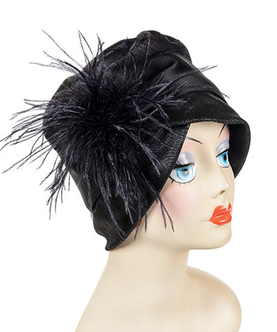 Lola Cloche Style Hat in Outback in Black Vegan Leather Handmade by Pandemonium Seattle