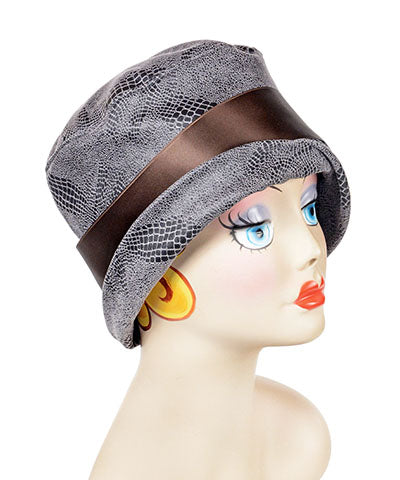 Lola Cloche Style Hat in Outback in Brown Vegan Leather Handmade by Pandemonium Seattle