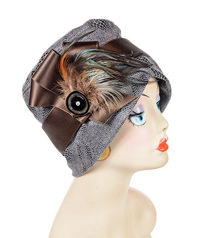 Lola Cloche Style Hat in Outback in Brown Vegan Leather Handmade by Pandemonium Seattle
