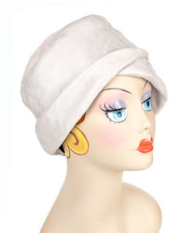 Lola Hat in Silver Faux Suede Handmade by Pandemonium Seattle.