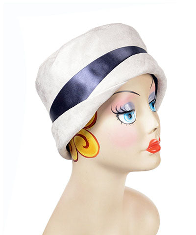 Lola Hat in Silver Faux Suede with Steel Satin Band Handmade by Pandemonium Seattle