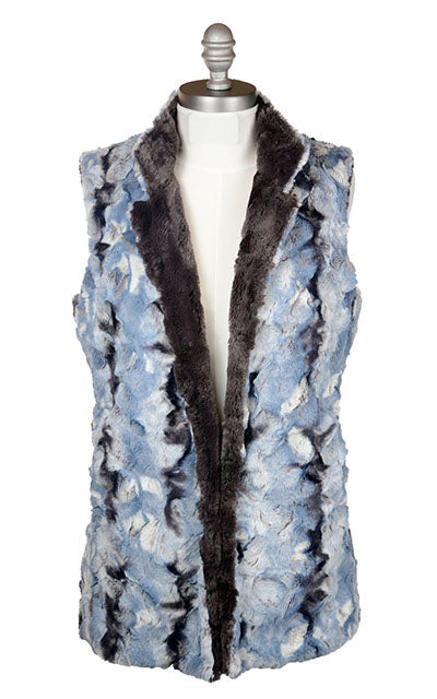 Mandarin Vest Short | Rainier Sky Faux Fur | Handmade in the USA by Pandemonium Seattle