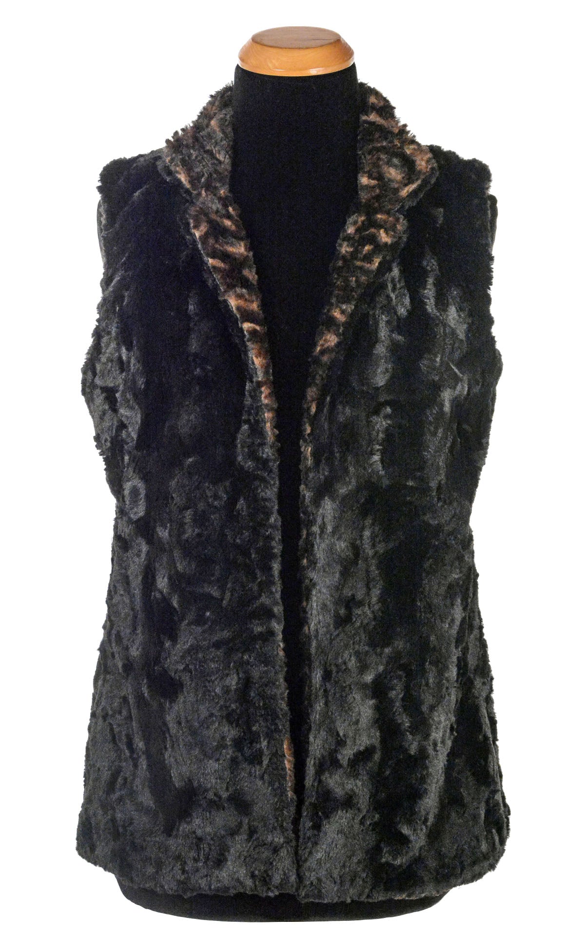 Mandarin Vest Short - Vintage Rose Faux Fur Desert Sand Crimson / Black - reversed Outerwear Pandemonium Millinery