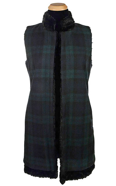 Mandarin Vest, Reversible less pockets - Wool Plaid with Assorted Faux Fur Nightfall / Cuddly Black Outerwear Pandemonium Millinery