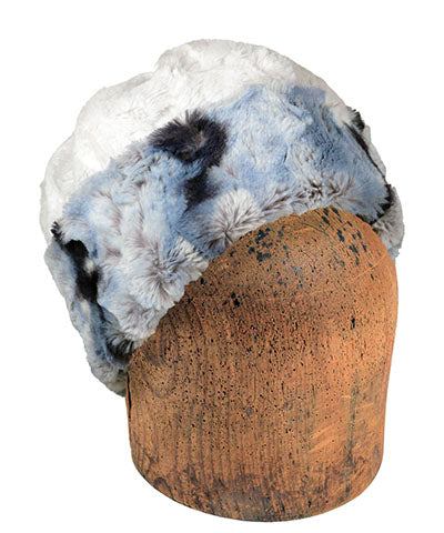 Men&#39;s Beanie Hat | Rainier Sky Faux Fur Reversed to Ivory | Handmade in the USA by Pandemonium Seattle