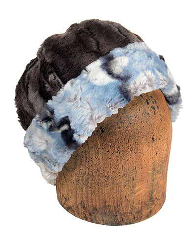 Men's Beanie Hat | Rainier Sky Faux Fur Reversed to Espresso Bean | Handmade in the USA by Pandemonium Seattle