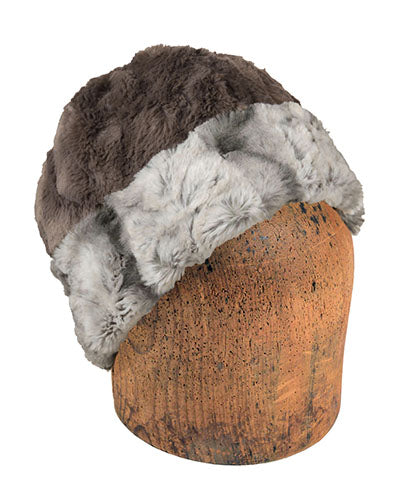 Men's Beanie Hat | White Water Faux Fur lined Gray | Handmade in the USA by Pandemonium Seattle
