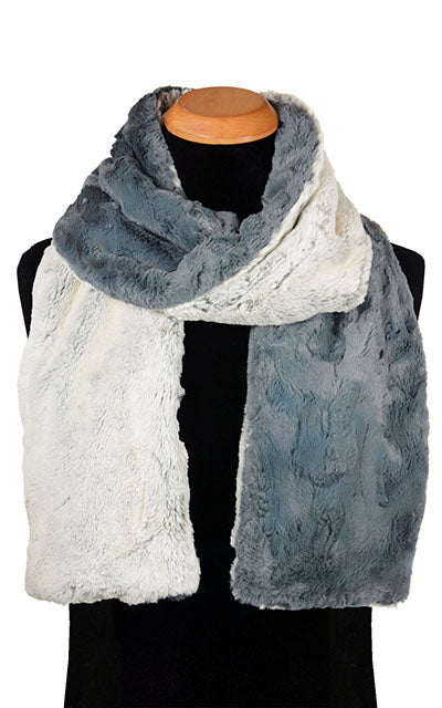 Men&#39;s Classic Scarf | Frosted Juniper and Cuddly Slate Faux Fur | Handmade in the USA by Pandemonium Seattle