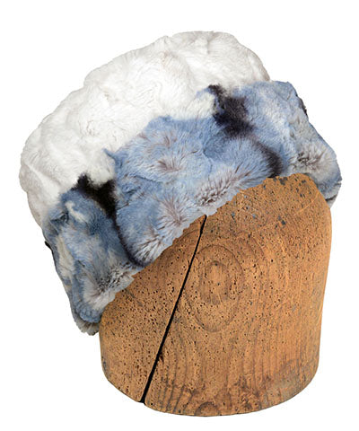 Men's Cuffed Pillbox | Rainier Sky Faux Fur Reversed to Ivory | Handmade in the USA by Pandemonium Seattle