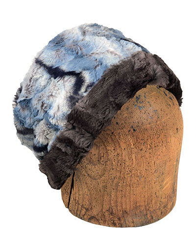 Men's Cuffed Pillbox | Rainier Sky Faux Fur with Espresso Bean | Handmade in the USA by Pandemonium Seattle