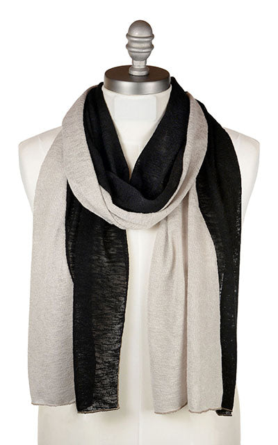 Mens Upcycled Motley Scarf in the large pattern. Two colors, Sandstone and Scorpion  in an alternating pattern. Handmade in Seattle, WA.