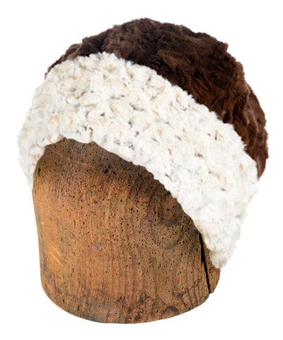 Men&#39;s Beanie Hat in Rosebud Faux Fur in Brown Reversed | Handmade in Seattle WA | Pandemonium Millinery