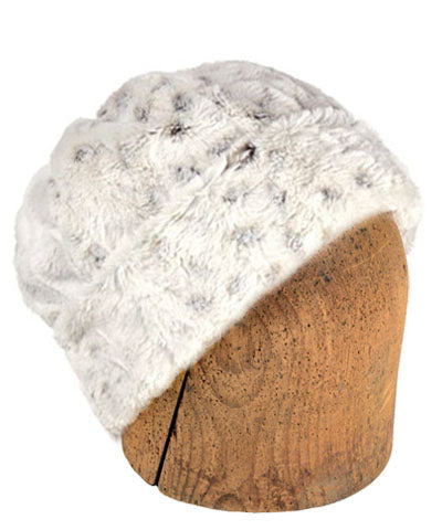 Men's Beanie Hat, Reversible - Luxury Faux Fur in Winters Frost Lined in Cuddly Faux Fur in Black by Pandemonium Millinery