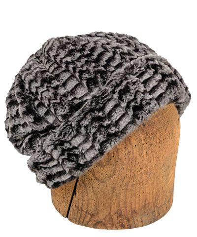 Men's Beanie Hat Reversible Luxury Faux Fur in 8mm in Black and White Lined in Cuddly Black - by Pandemonium Seattle