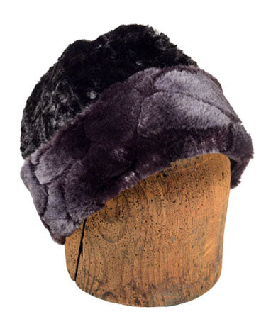 Men&#39;s Beanie Hat, Reversible - Luxury Faux Fur in Aubergine Dream (Only Larges Left)