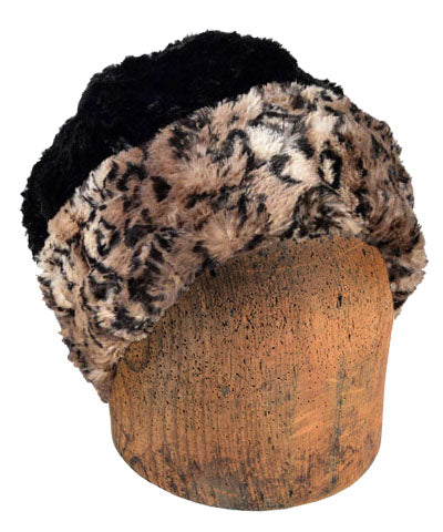 Men's Beanie Hat in Carpathian Lynx Luxury Faux Fur Reverse Black | Handmade in Seattle WA | Pandemonium Millinery