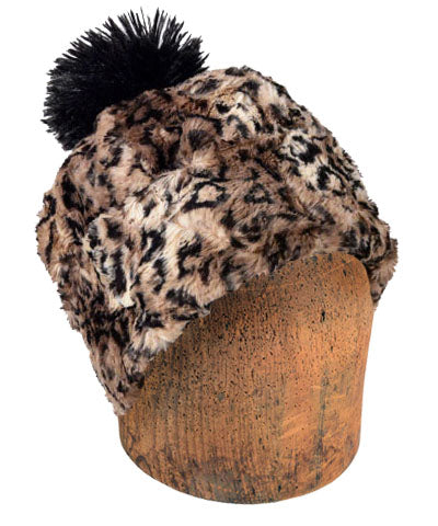 Men's Beanie Hat in Carpathian Lynx Luxury Faux Fur with Pom Pom | Handmade in Seattle WA | Pandemonium Millinery