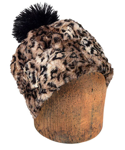 Men&#39;s Beanie Hat in Carpathian Lynx Luxury Faux Fur with Pom Pom | Handmade in Seattle WA | Pandemonium Millinery