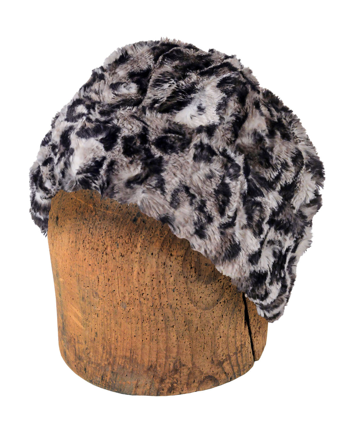 Men's Beanie Hat | Savannah Cat Gray and Black Animal Print Faux Fur | Handmade in the USA by Pandemonium Seattle