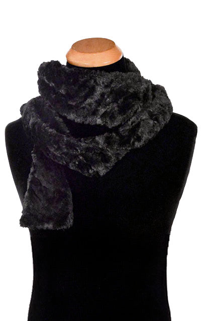 Men's Skinny Scarf in Cuddly Faux Fur in Black | Handmade in Seattle WA | Pandemonium Millinery