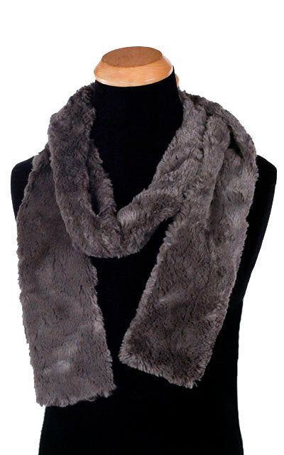Men's Skinny Scarf in Cuddly Faux Fur in Gray | Handmade in Seattle WA | Pandemonium Millinery