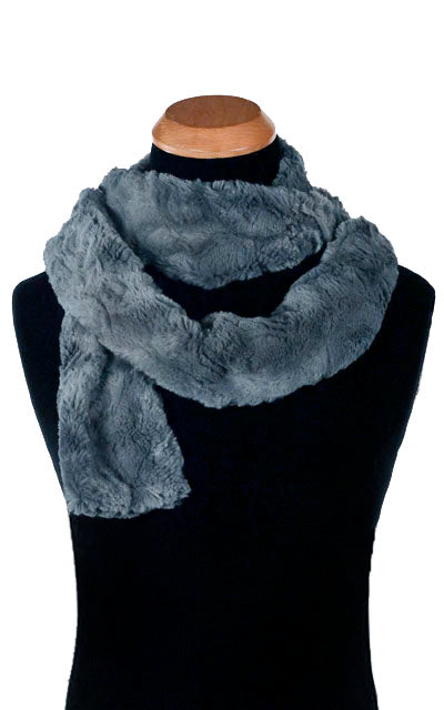 Men's Skinny Scarf in Cuddly Faux Fur in Slate | Handmade in Seattle WA | Pandemonium Millinery