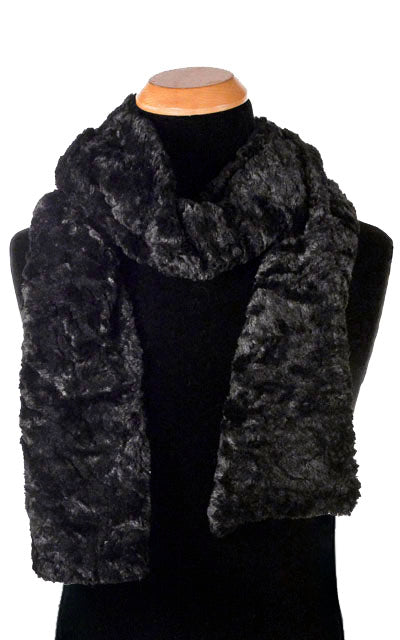 Men&#39;s Standard Scarf in Cuddly Faux Fur in Black | Handmade in Seattle WA | Pandemonium Millinery